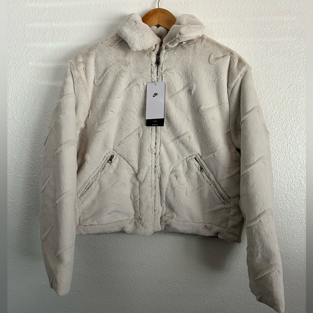 Nike Sportswear All Over Swoosh Logo Teddy Jacket Loose Fit ACG Women Size Small
